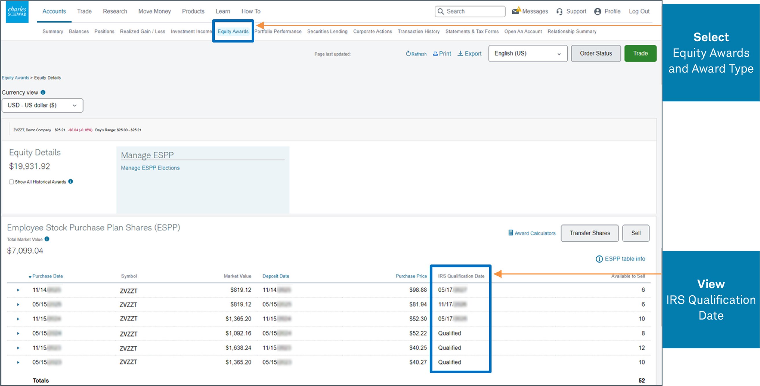 This image shows information about purchases of ESPP shares.